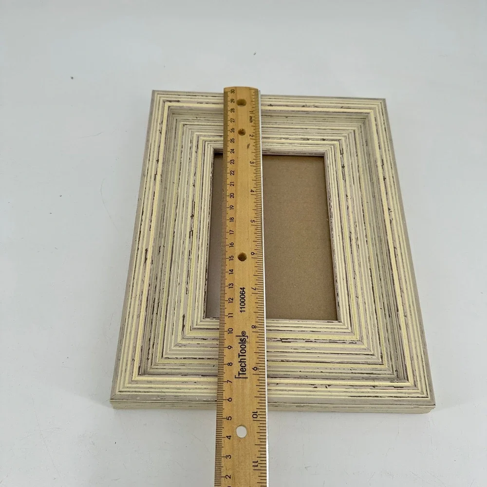 Distressed Cream Ribbed 4x6 Picture Frame Farmhouse Rustic Wall Decor